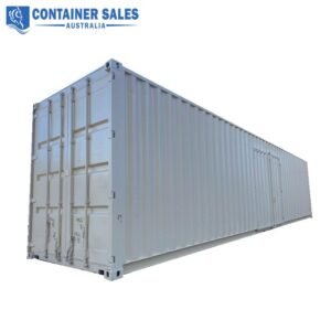Long grey shipping container shown at an angle with doors at the near end; branding reads 'Container Sales Australia' in the top-left corner.